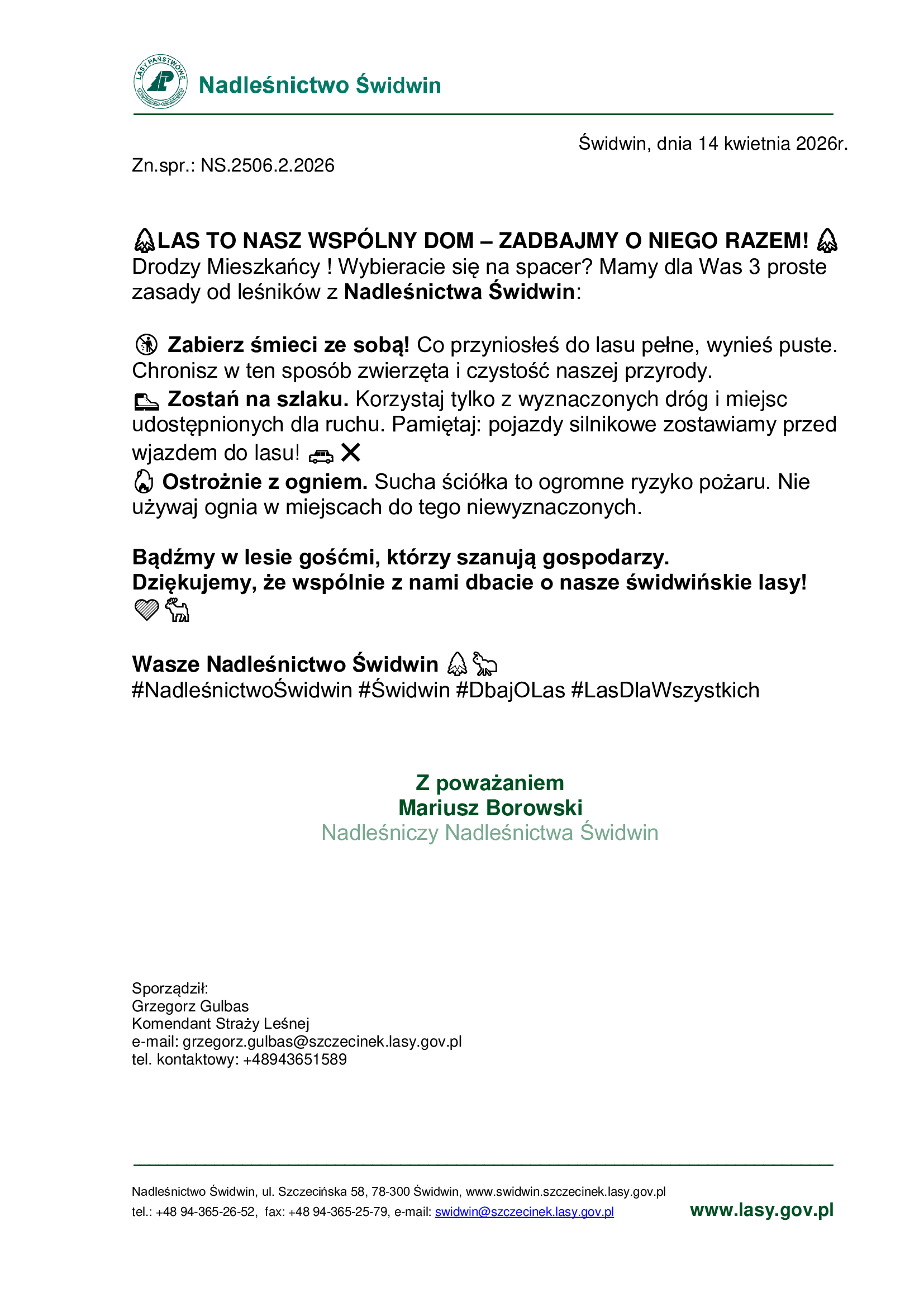 Apel Nadleśnictwa Świdwin