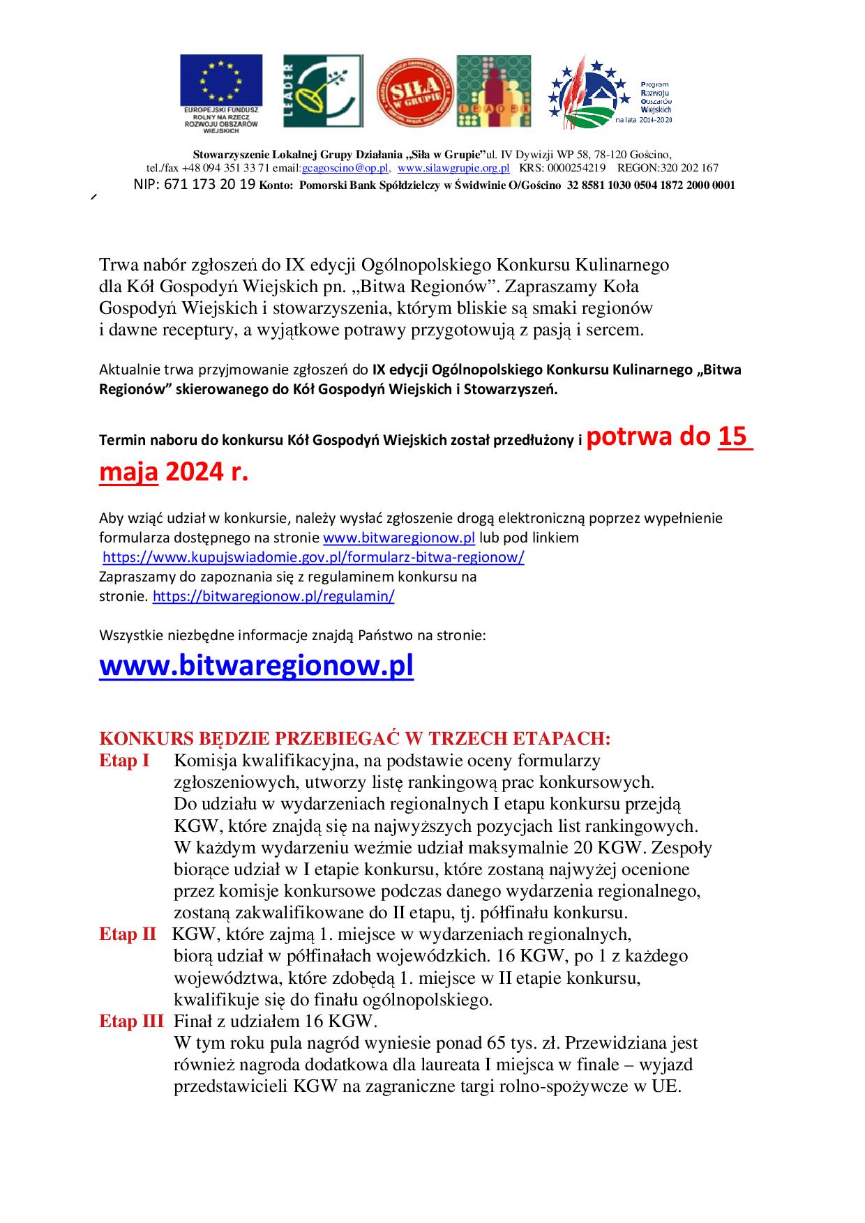 IX edycja Ogólnopolskiego Konkursu  Kulinarnego dla Kół Gospodyń Wiejskich pn. "Bitwa Regionów" 