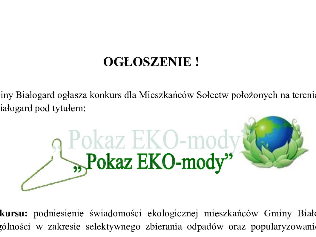 Ogłoszenie konkursu - "Pokaz EKO-mody"