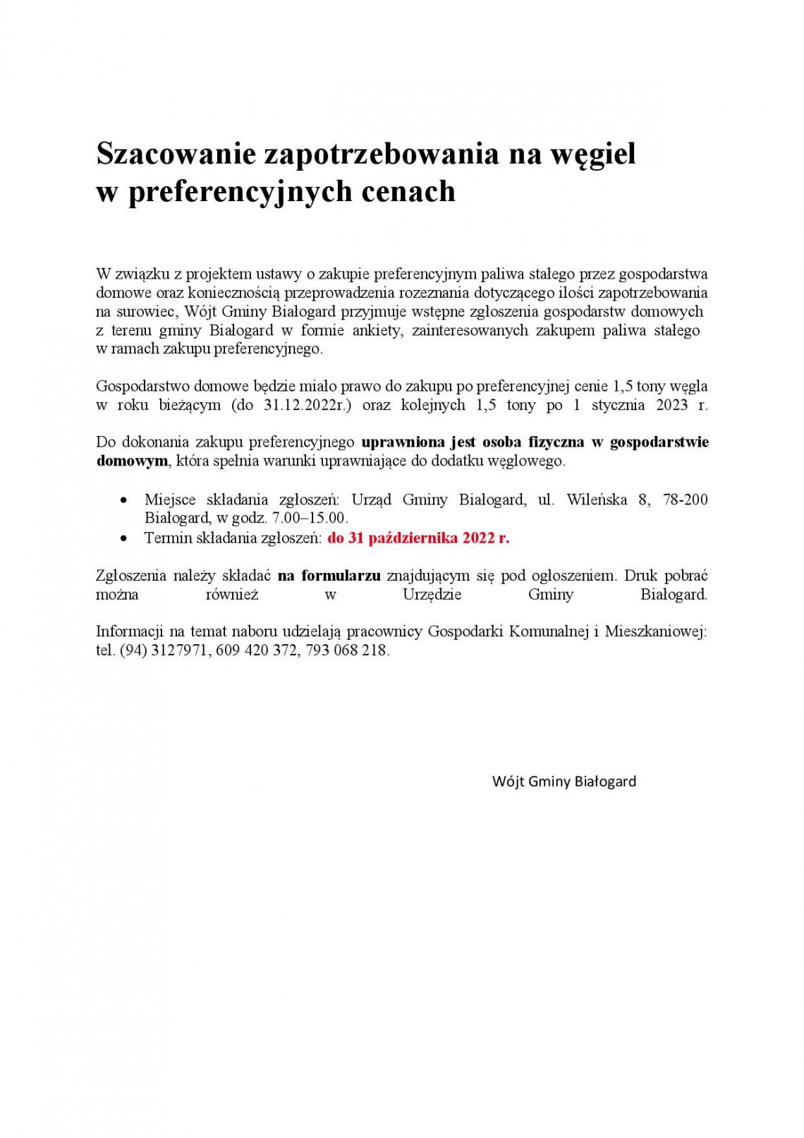 zapotrzebowania na węgiel Ankieta